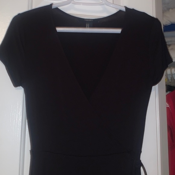 Black Low Cut Mini Dress with Ties on Side - Picture 2 of 2